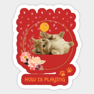 Who is enjoying playtime with my pretty cat? Sticker